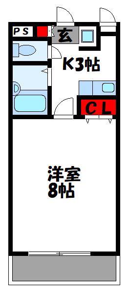 エリア天神(1K/3階)の間取り写真