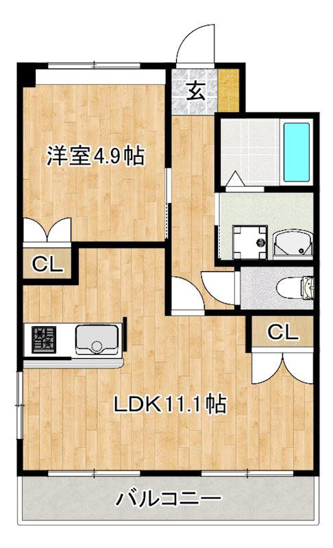 ネオレジデンス広川(1LDK/2階)の間取り写真