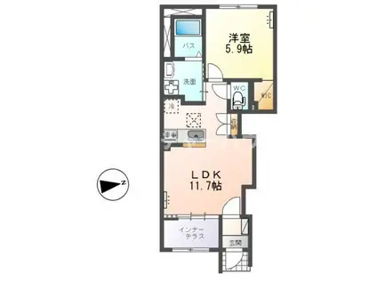 フロントアイランドII(1LDK/1階)の間取り写真