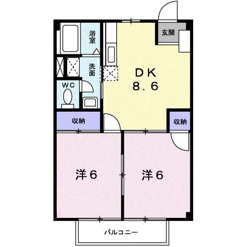 カーム小林(1LDK/2階)の間取り写真