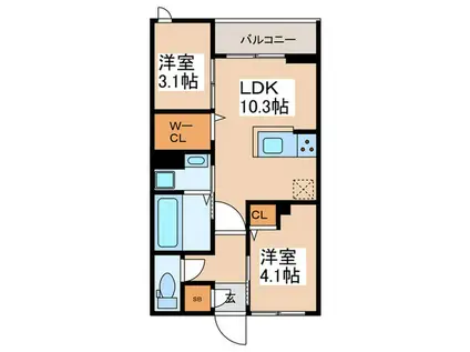 セレスティア白鳥(2LDK/2階)の間取り写真