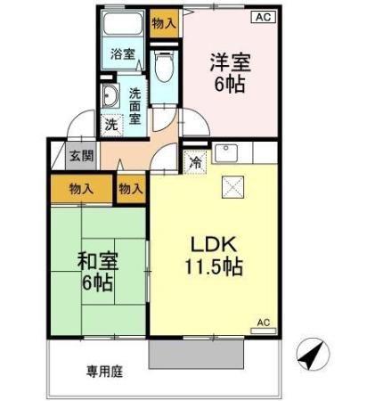 Wアリエス(2LDK/1階)の間取り写真