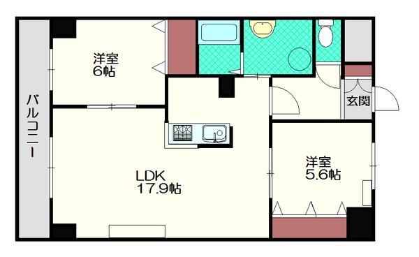 クラウンヒルズ(2LDK/2階)の間取り写真