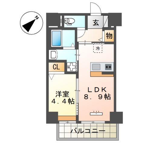 セラヴィ箱崎(1LDK/8階)の間取り写真