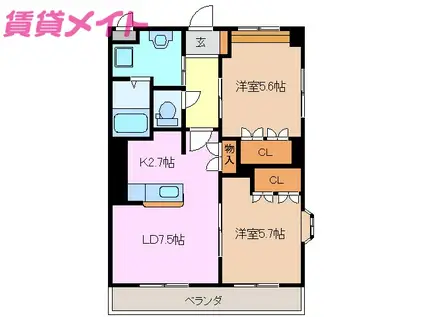 レイカハウス(2LDK/2階)の間取り写真
