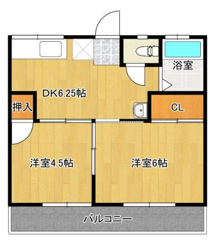 やまさいコーポ4号棟(2DK/1階)の間取り写真