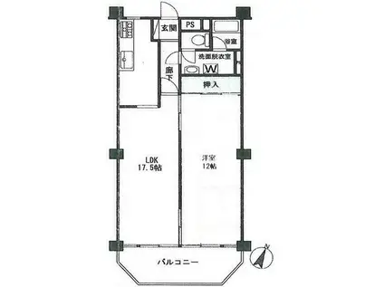 鎌倉ビューパレス(1LDK/3階)の間取り写真
