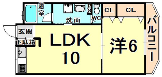 丸永マンション(1LDK/2階)の間取り写真