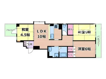 箕面サウンドヒルズ(3LDK/6階)の間取り写真