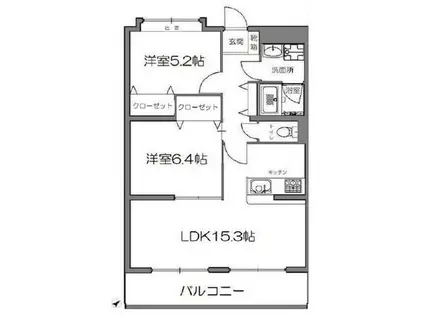 熊本市東区長嶺南6丁目(2LDK/1階)の間取り写真