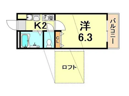 アミティエ山手(ワンルーム/2階)の間取り写真