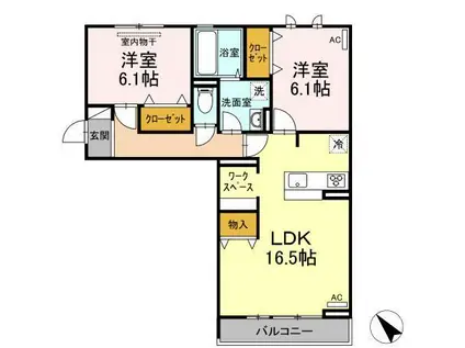ローズ多治米(2LDK/3階)の間取り写真