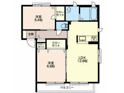 ウィステリアA棟(2LDK/2階)の間取り写真