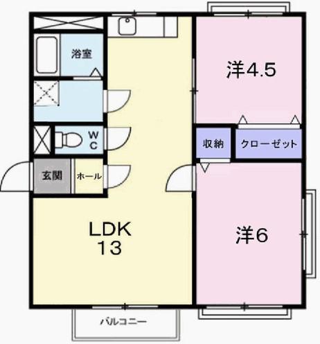 ヴェルディール(2LDK/2階)の間取り写真