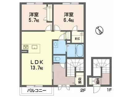 シャーメゾンエミネンス A棟(2LDK/2階)の間取り写真
