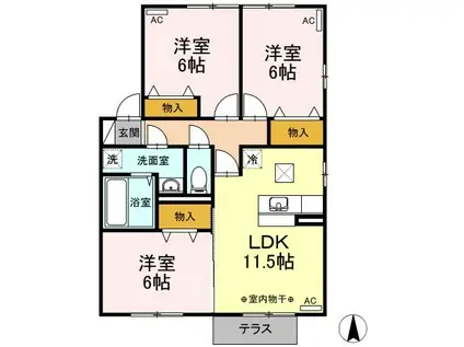 リビングタウン八日市場D棟(3LDK/1階)の間取り写真
