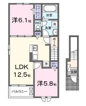ルーチェ デル ソーレ(2LDK/2階)の間取り写真