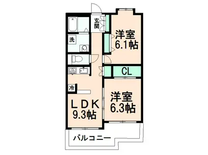 PLENDY-HILLS高幡不動(2LDK/2階)の間取り写真