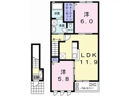 ブリアール白池I(2LDK/2階)の間取り写真