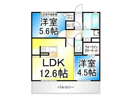 リヴェール中御所 B(2LDK/1階)の間取り写真