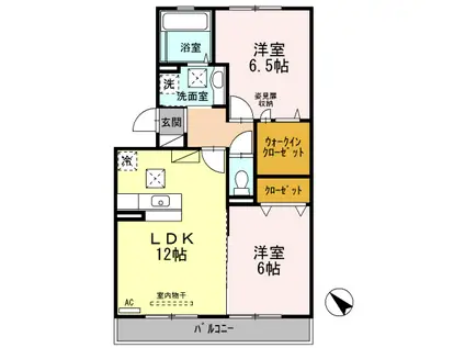 グラン ドュ一ル(2LDK/2階)の間取り写真