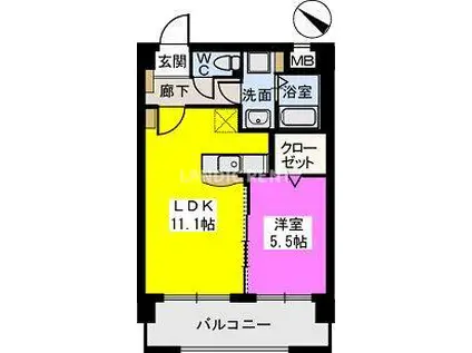 ウエストビレッジ大橋(1LDK/7階)の間取り写真
