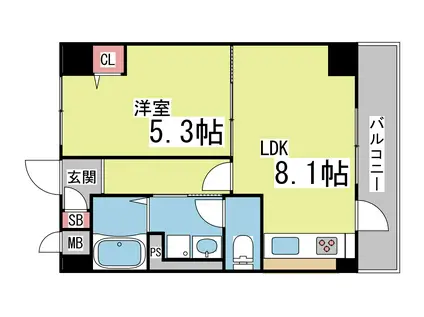 DUKE御影(1LDK/3階)の間取り写真