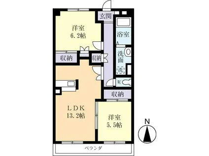 グランベール東(2LDK/4階)の間取り写真