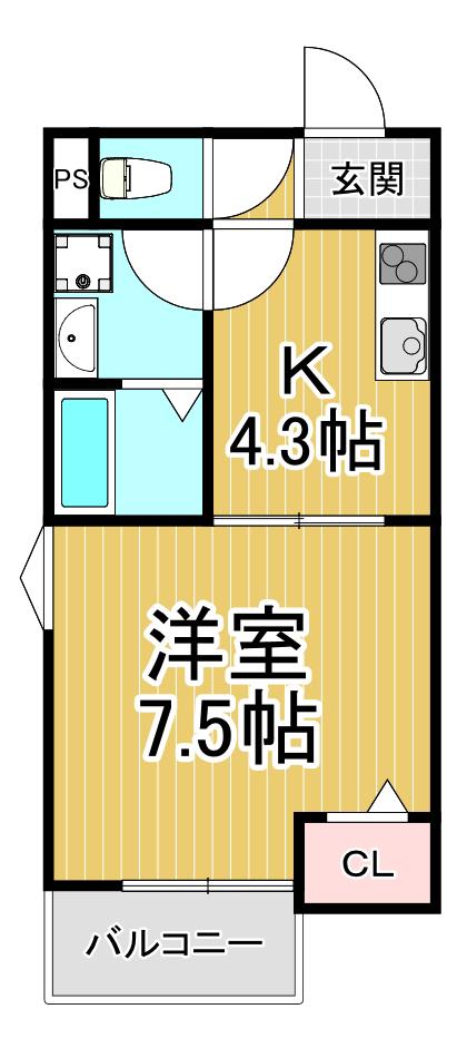 ペルルブランシェ九番町(1K/1階)の間取り写真