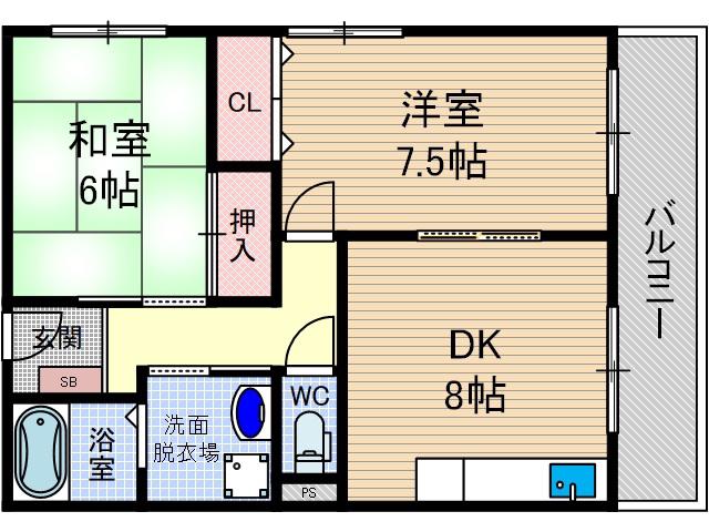 抱マンション(2LDK/2階)の間取り写真