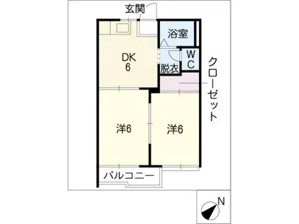 ファミール上地B棟(2DK/2階)の間取り写真
