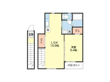 TJ鳴神2 C棟D棟(1LDK/2階)の間取り写真