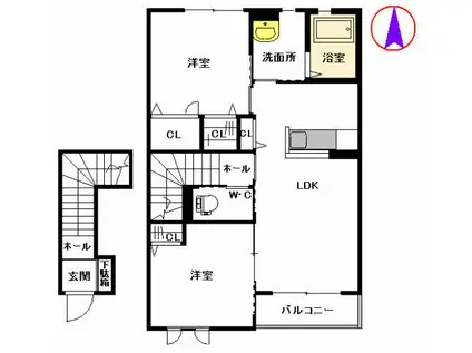 フェリーチェ (2LDK/2階)の間取り写真