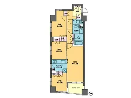 カスタリア東日本橋(3LDK/2階)の間取り写真
