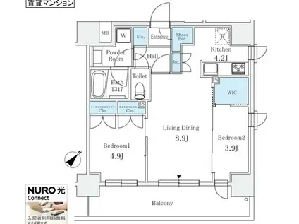 サンライズ茅場町(2LDK/11階)の間取り写真