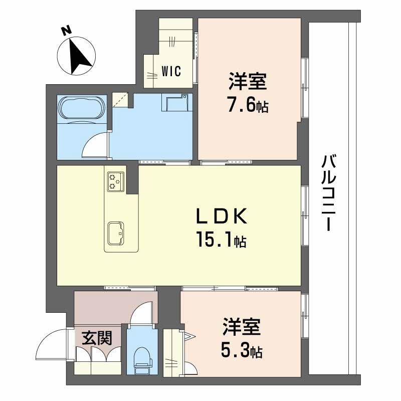 シャーメゾン オークルート五位堂(2LDK/2階)の間取り写真