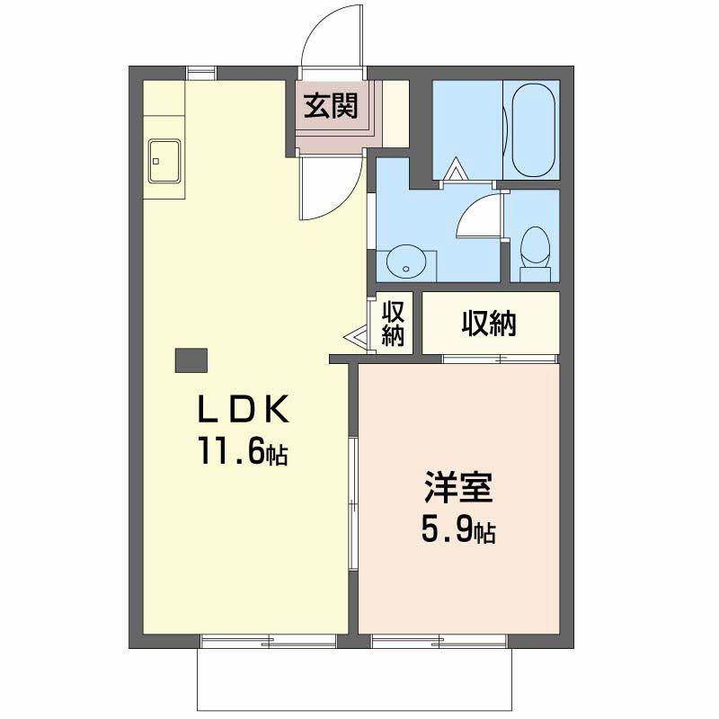 ディアスタウン E棟(1LDK/1階)の間取り写真
