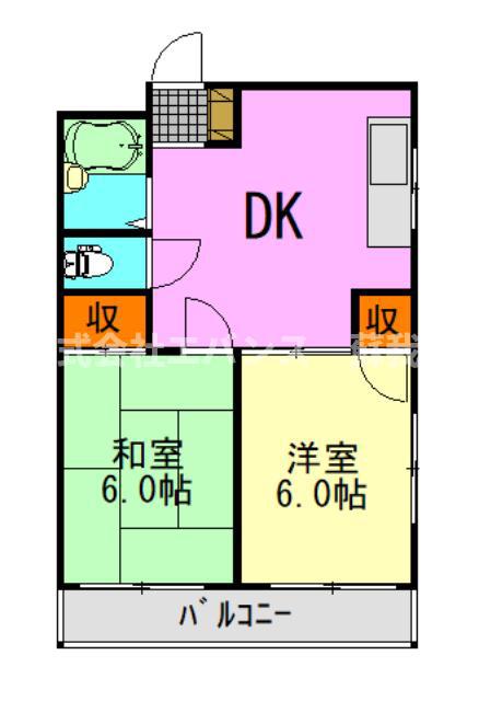 フラット矢作(2DK/3階)の間取り写真