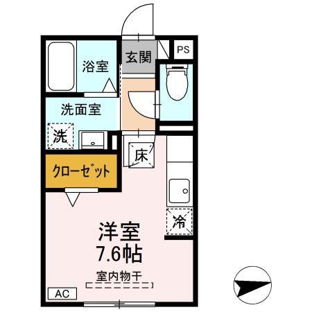 ソシア ヴィルヌーヴ B(ワンルーム/1階)の間取り写真