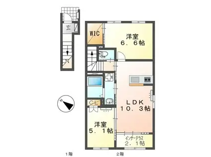 豊橋市三本木町アパート(2LDK/2階)の間取り写真