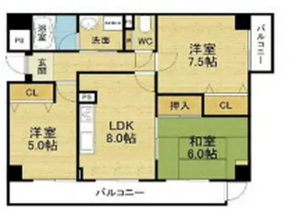 グリーンハイム千里南ヶ丘(3LDK/1階)の間取り写真