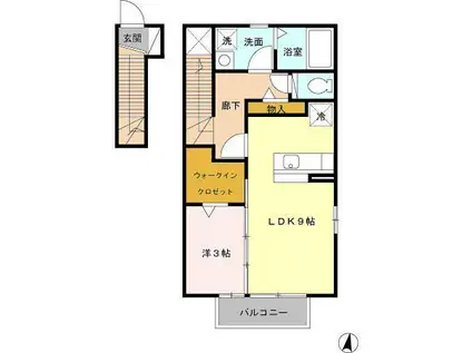 シャンクレール(1LDK/2階)の間取り写真