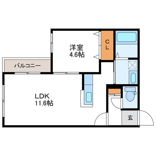 ブロサム桑園(1LDK/1階)の間取り写真