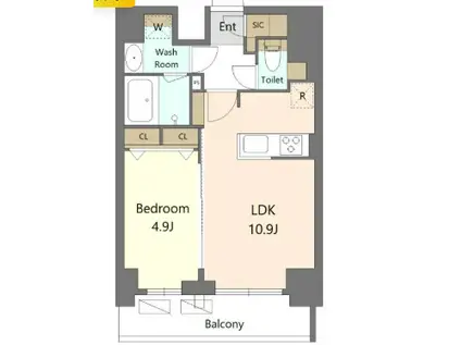 エスレジデンス新宿早稲田アヴェリス(1LDK/3階)の間取り写真