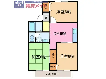 セジュールMONPA C(3DK/1階)の間取り写真