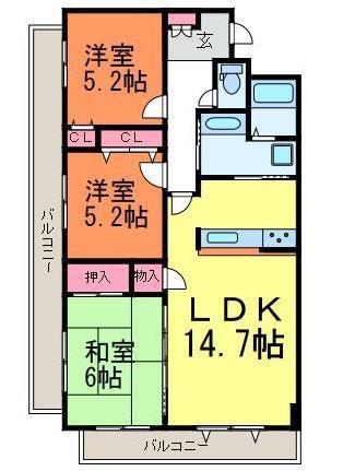 ダイアパレス東堀通(3LDK/4階)の間取り写真