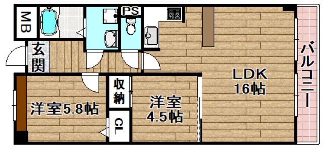 リアライズ高槻(2LDK/6階)の間取り写真