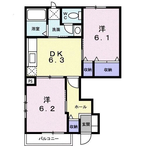 フローラ・フラッツC(2DK/1階)の間取り写真