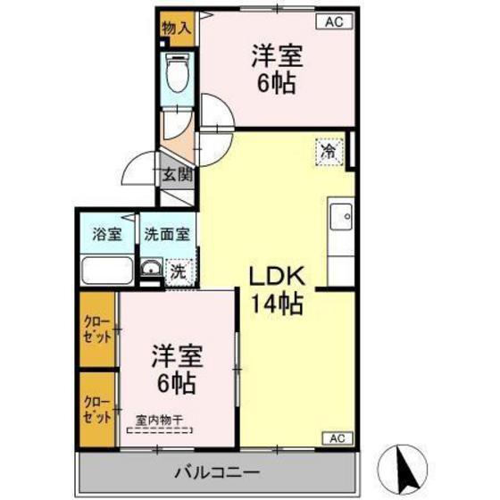 セゾン高取北弐番館(2LDK/2階)の間取り写真