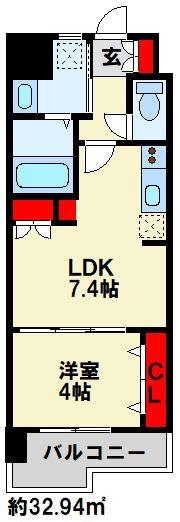 REGARIA KOKURAKITA CENTER PLACE(1DK/8階)の間取り写真